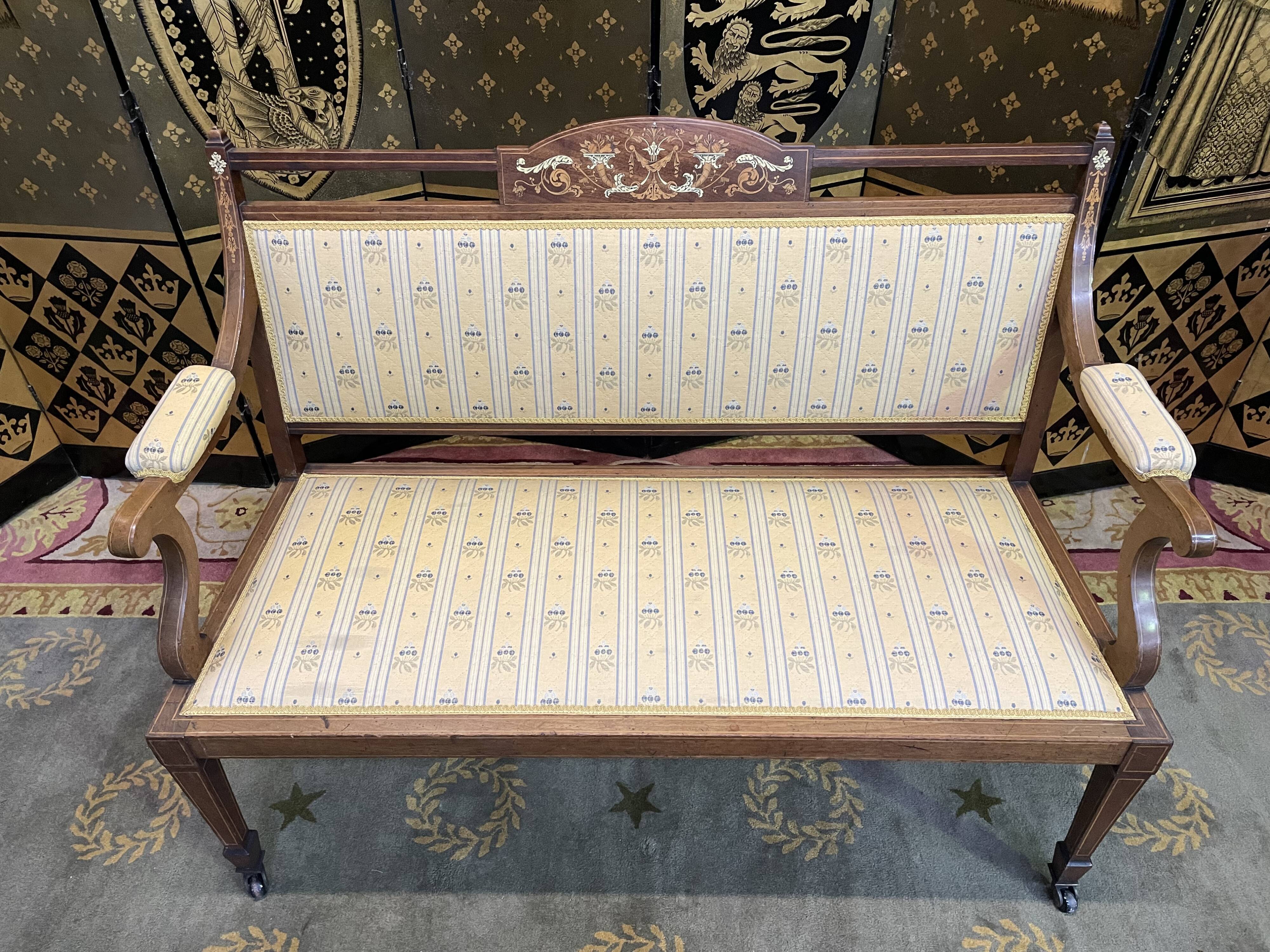 Louis XVI style marquetry bench