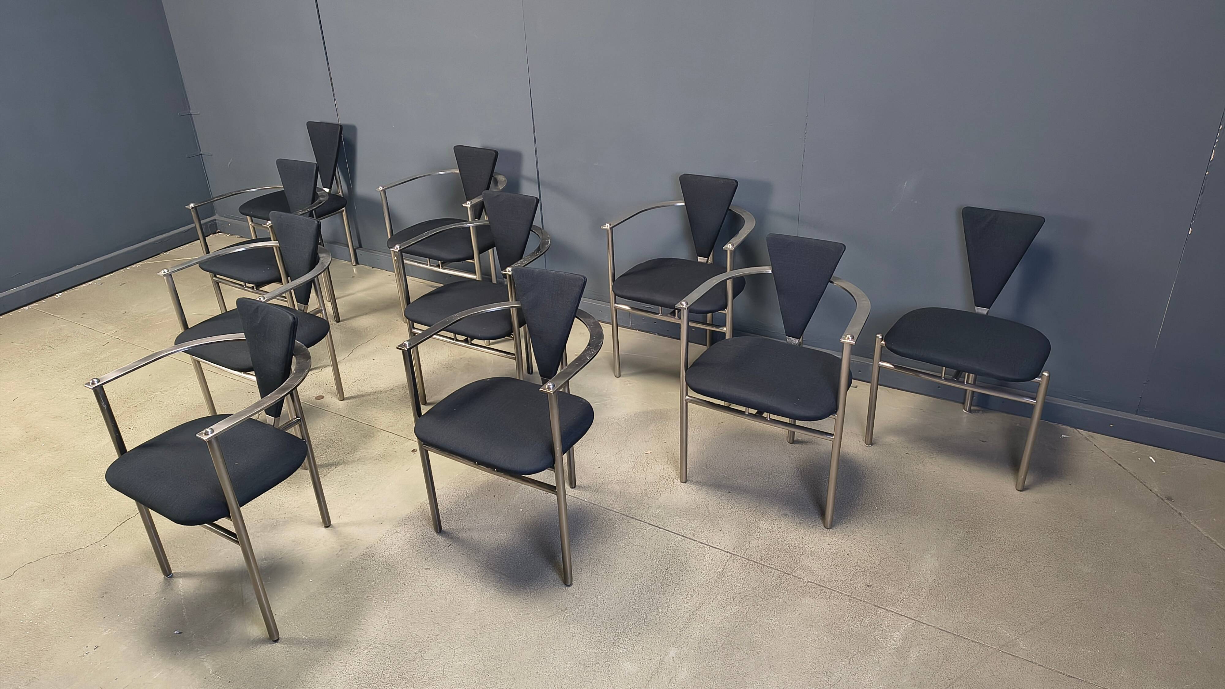 10 chaises de salle à manger postmodernes par Belgochrom, années 1980