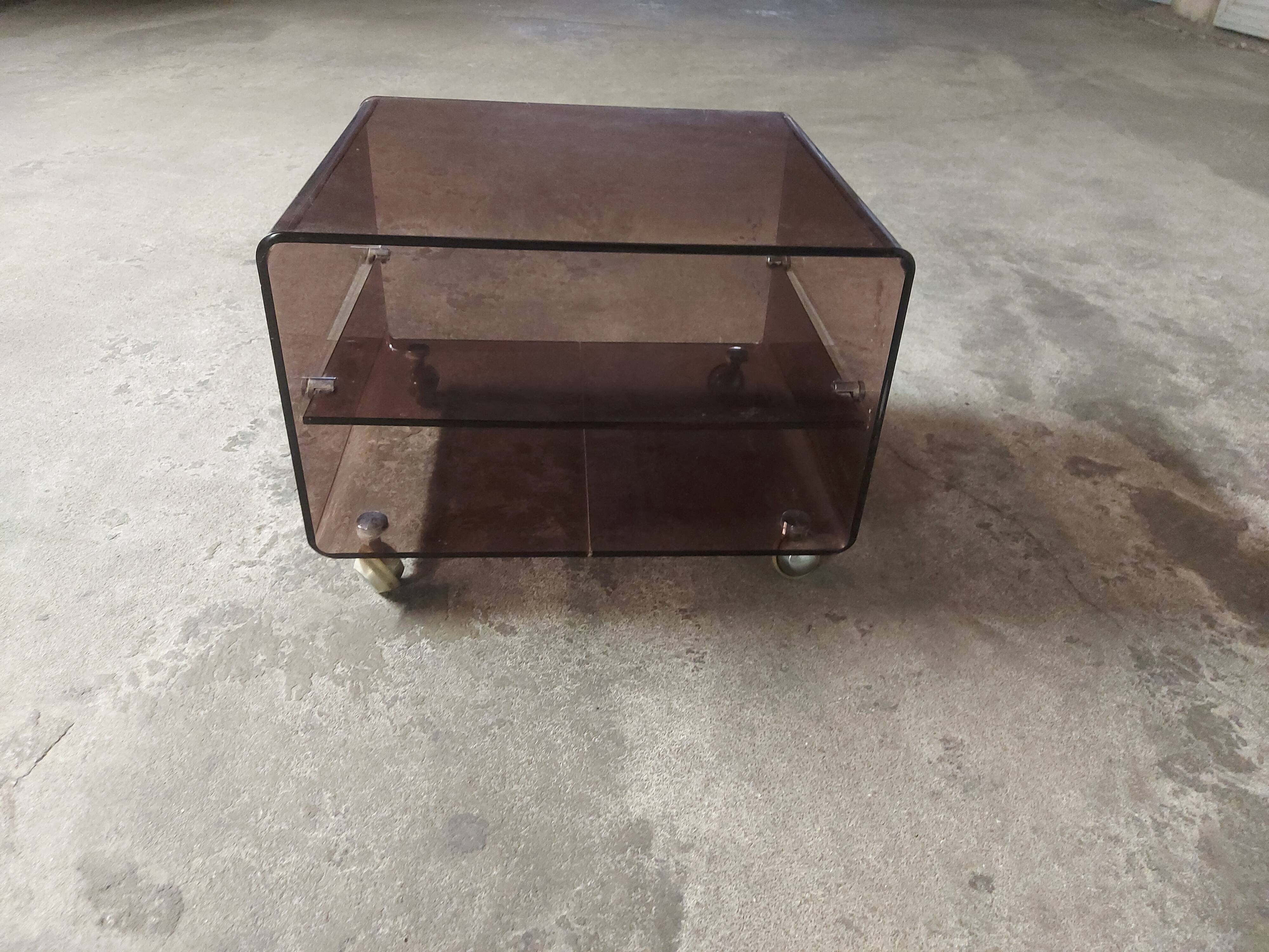 Plexiglas table on wheels, Eric Maville production