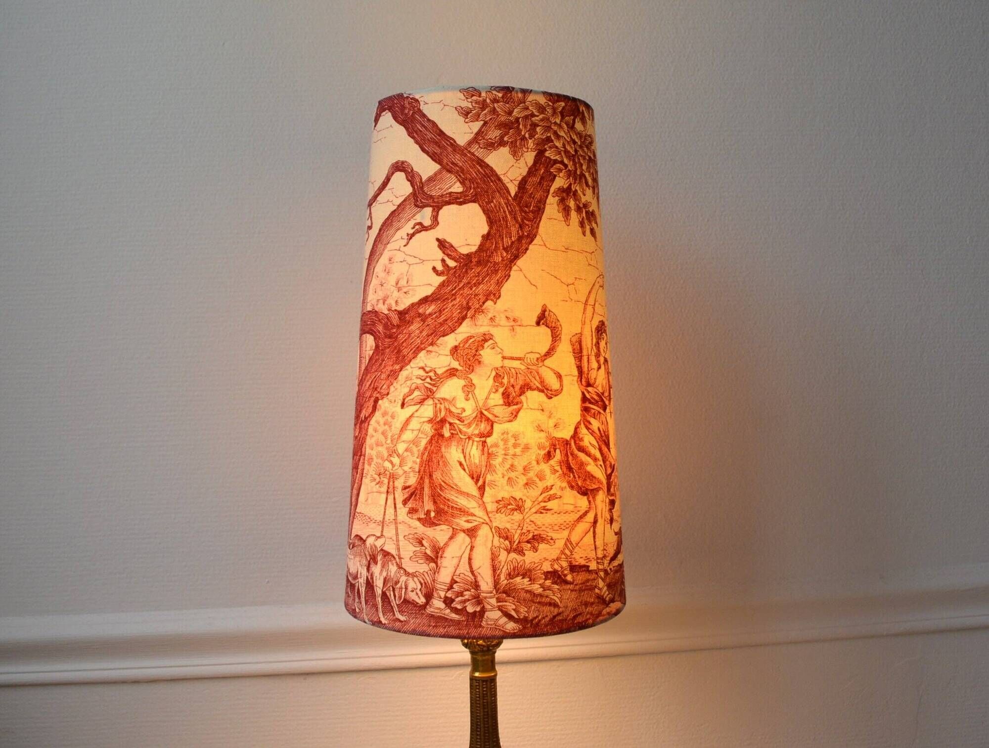 Red toile de Jouy lampshade, Diana the Huntress Greek goddess