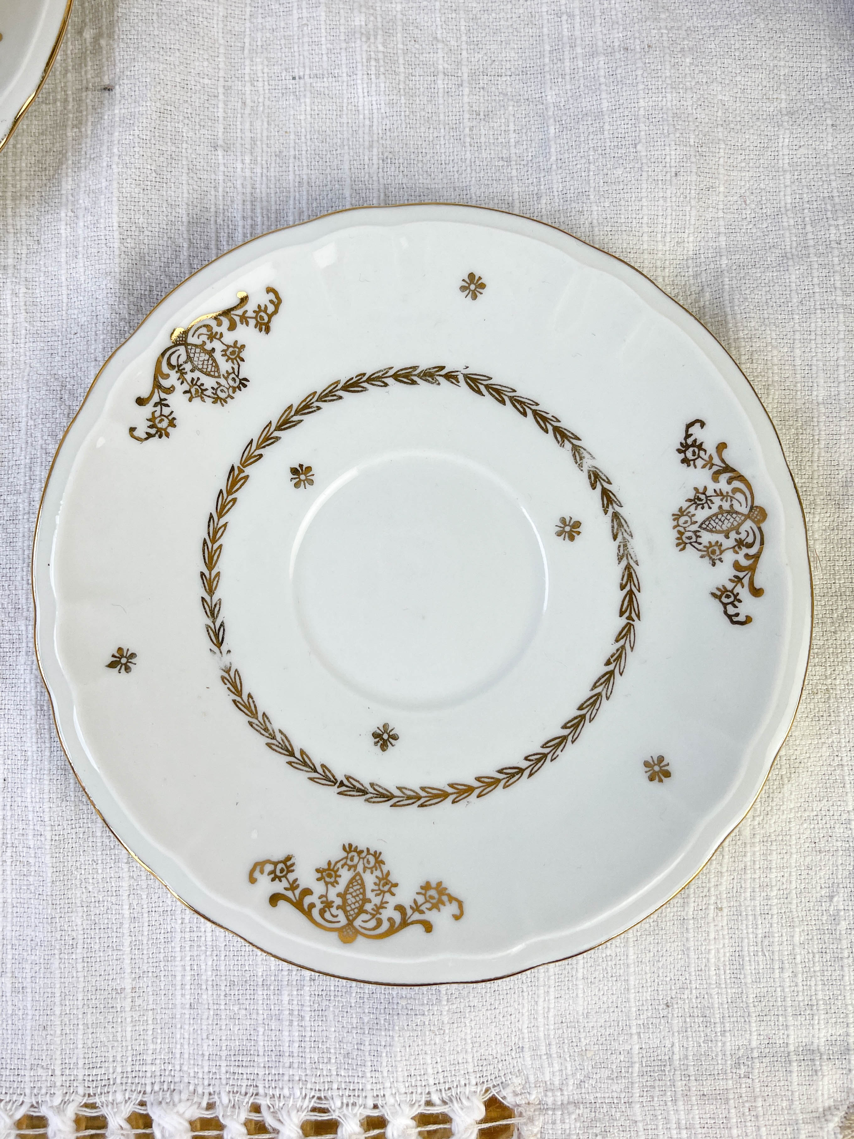 Vintage tea set in golden white porcelain CHAUVIGNY LIMOGES