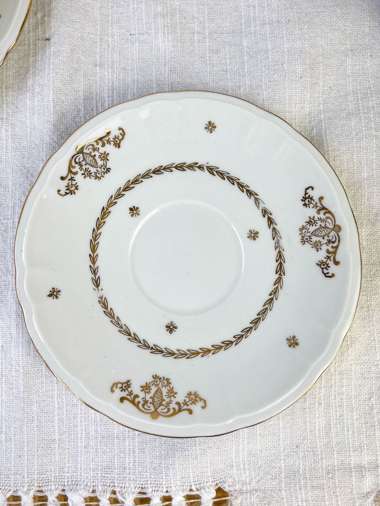 Vintage tea set in golden white porcelain CHAUVIGNY LIMOGES