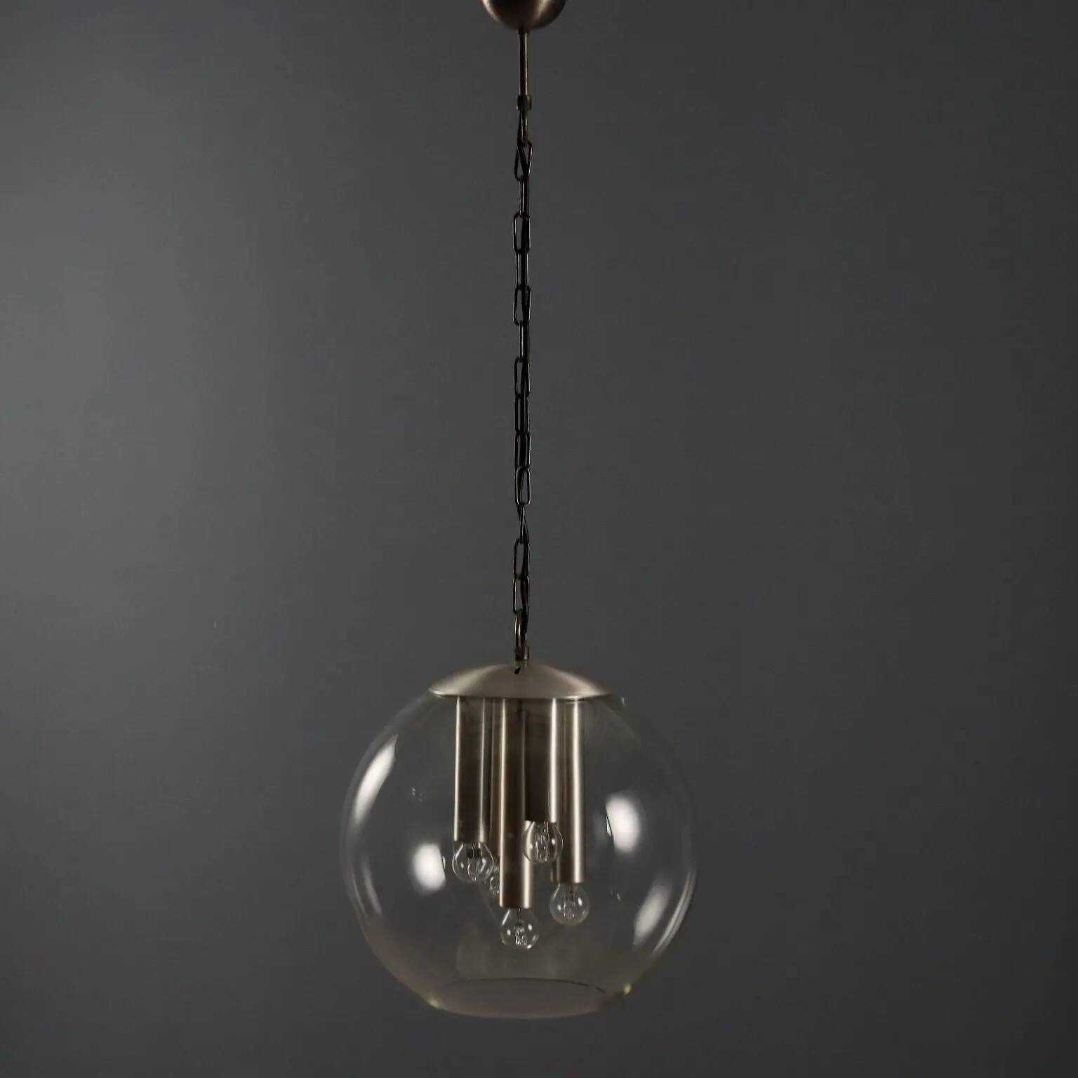 Vintage metal and glass pendant light, Italian design, 1960s.