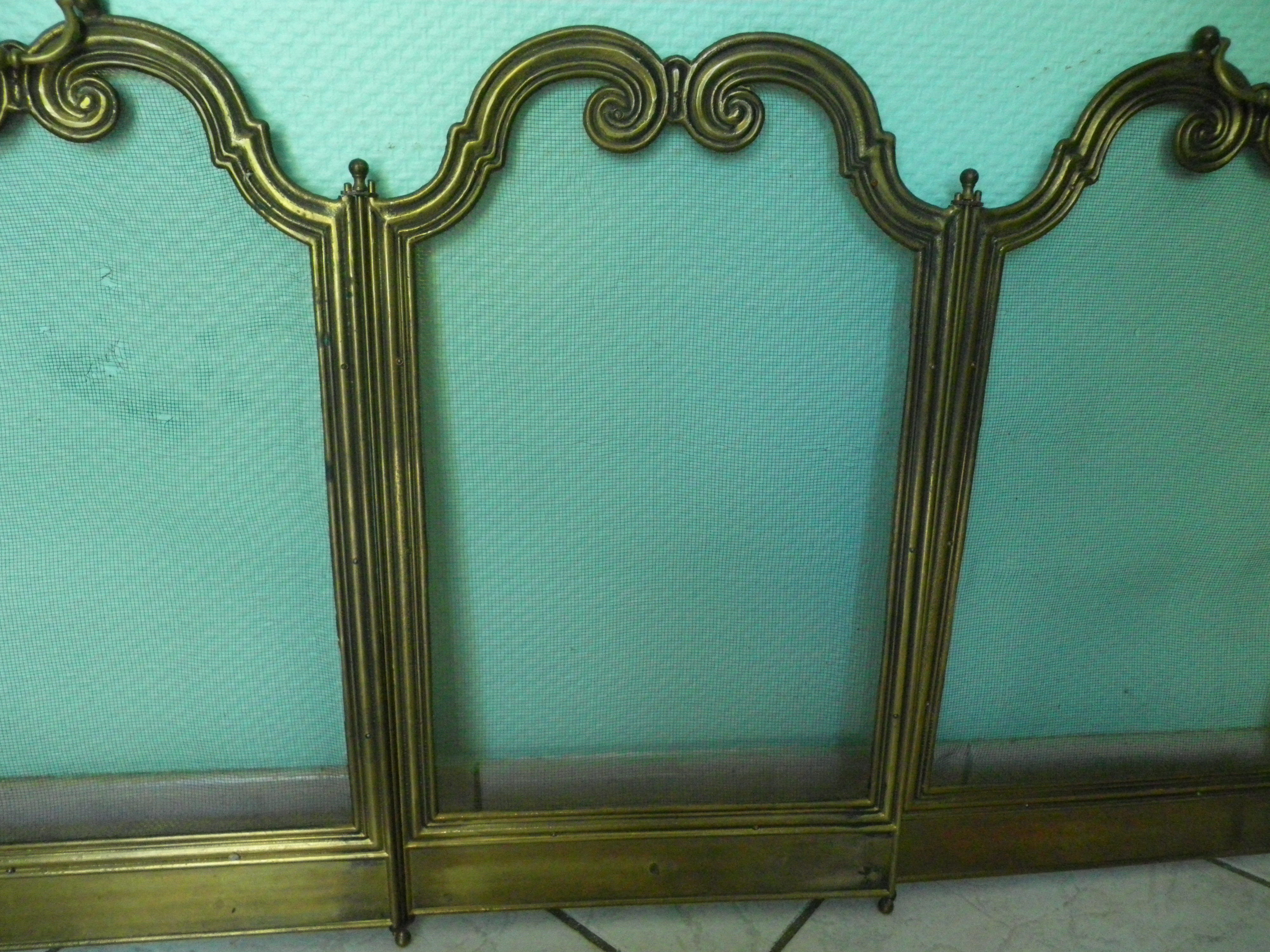Old solid brass chimney fire barrier, 3 shutters, 2 handles