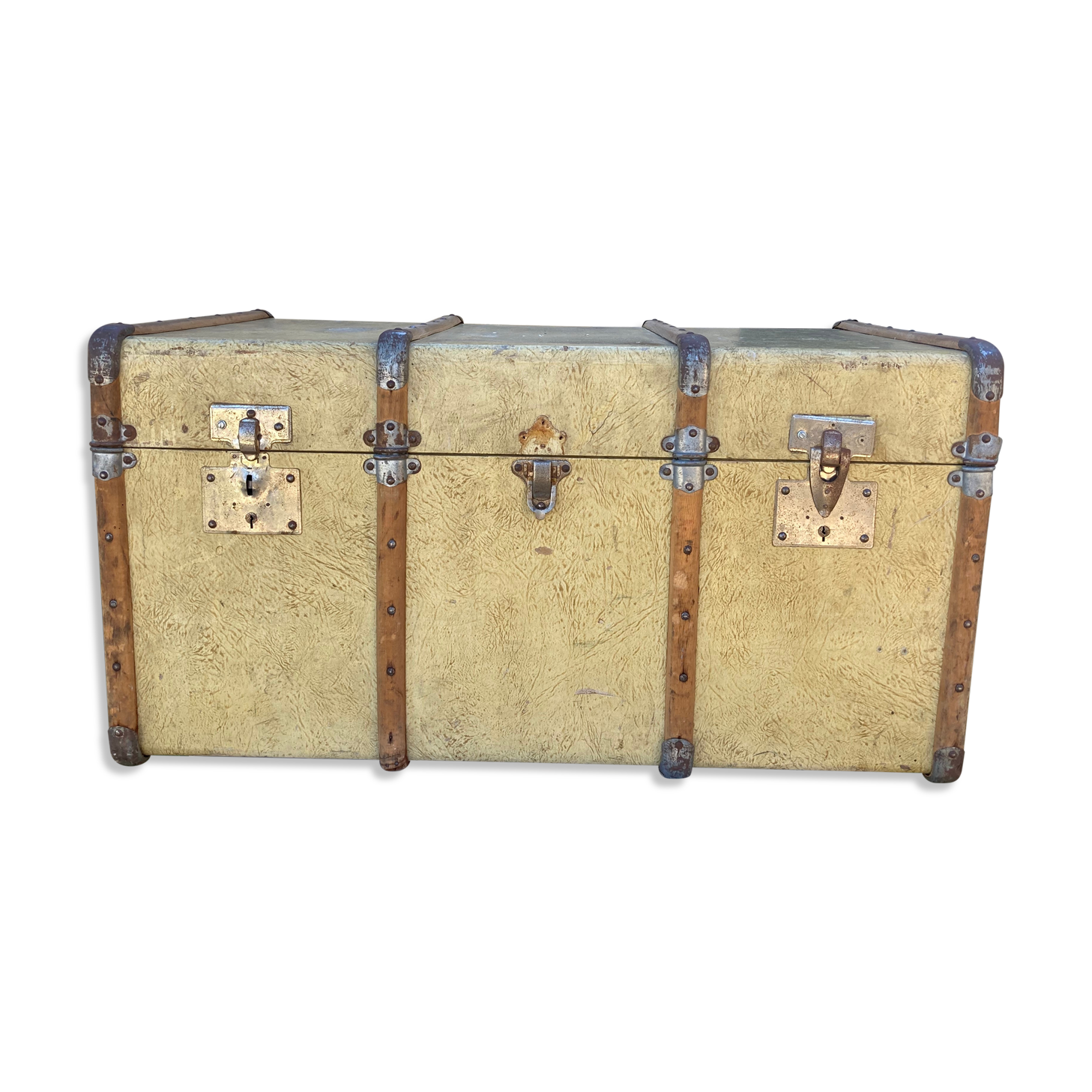 Antique wooden travel trunk