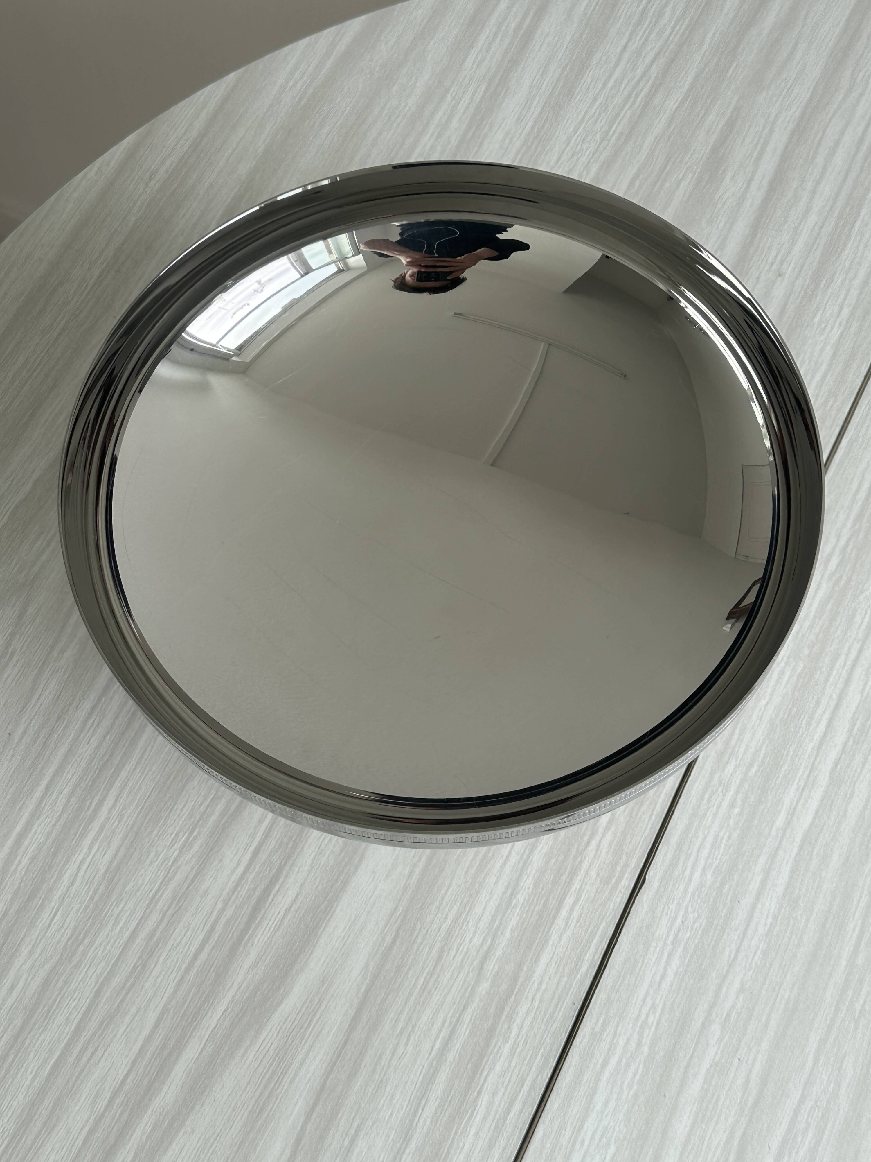 Large silver stainless steel pedestal bowl