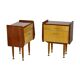 Pair of vintage wooden bedside tables brass handles 60s design