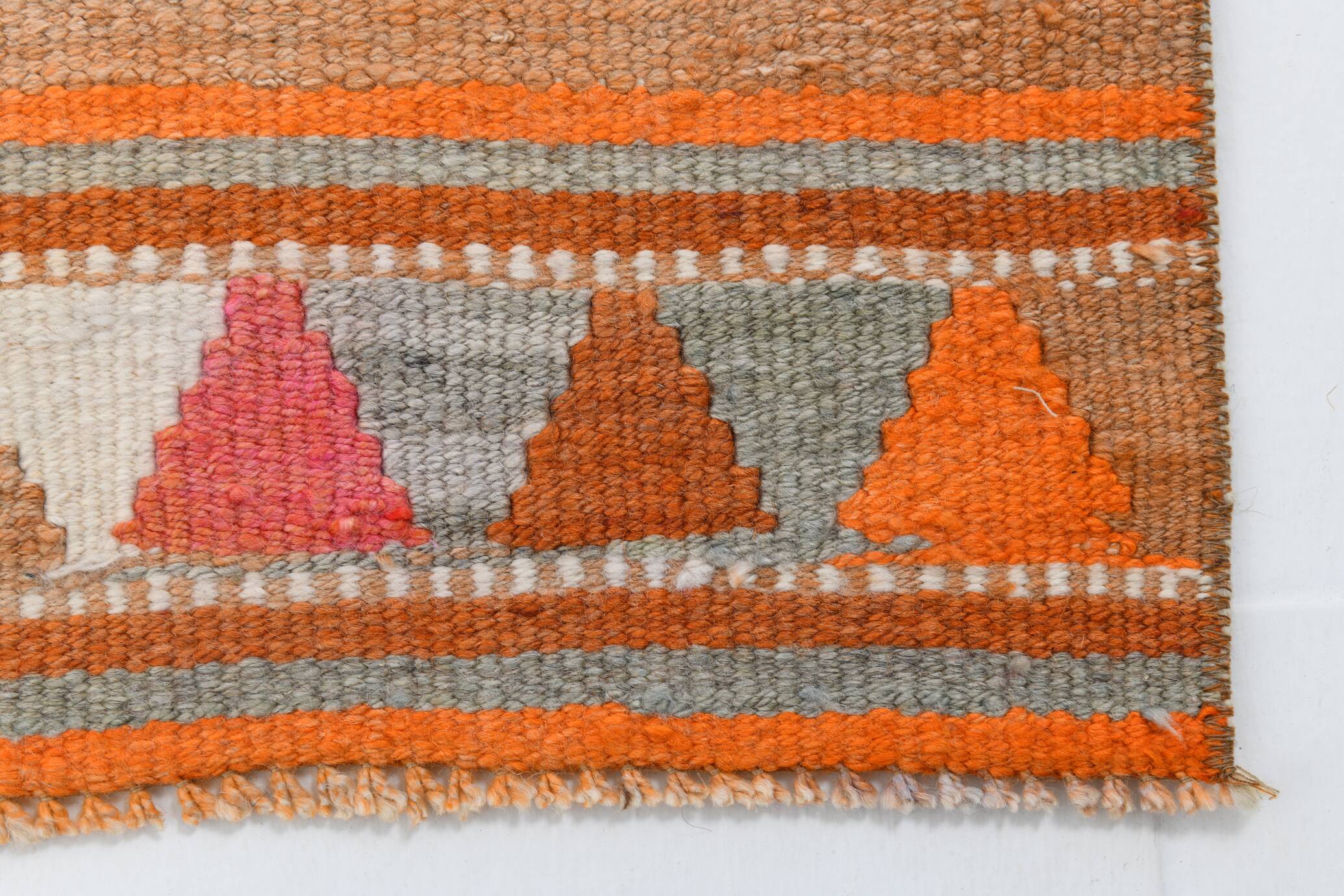 Brunt Orange Turkish Vintage Runner Rug, 85x388Cm