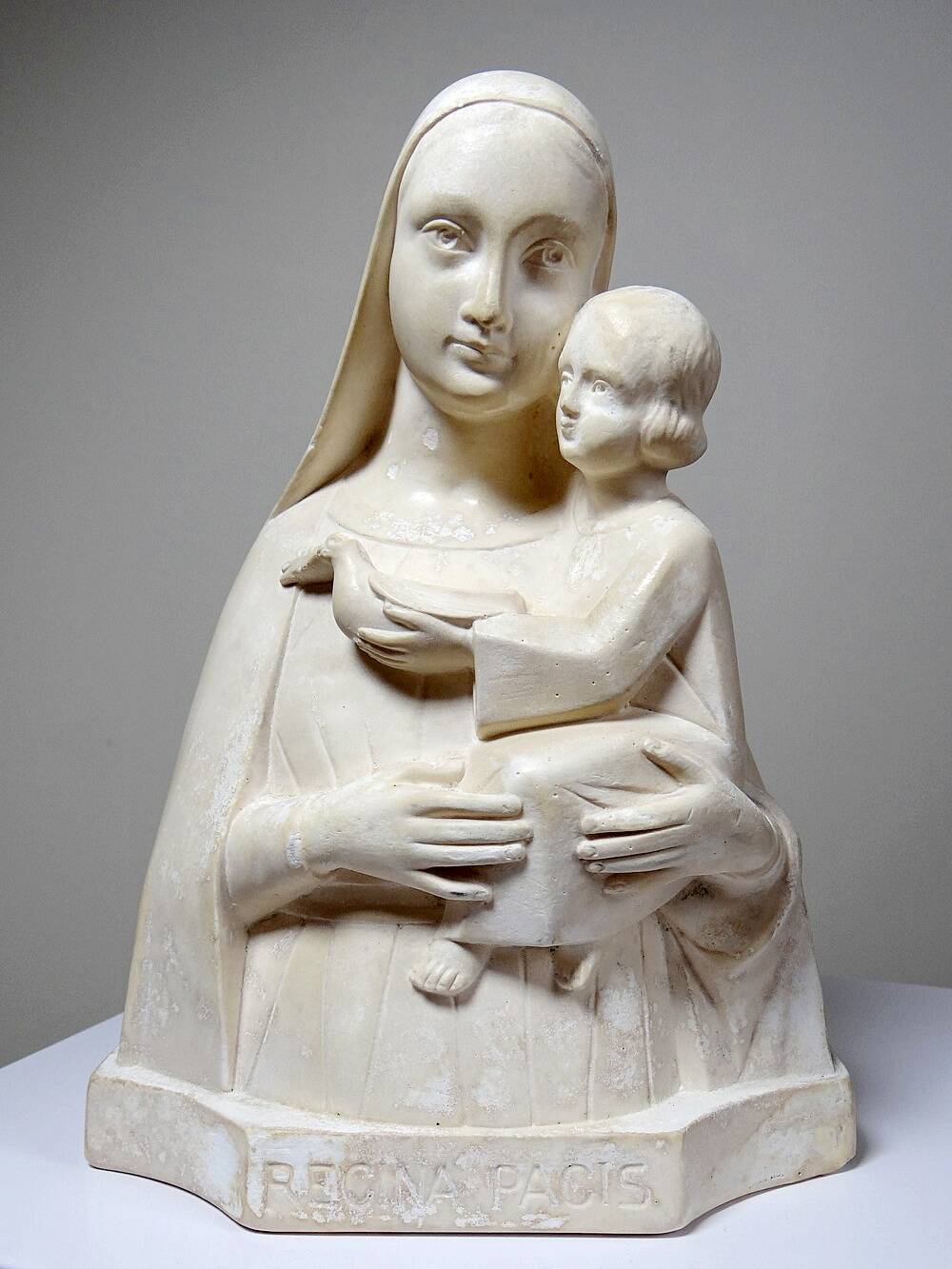 Bust of the Virgin and Child, waxed plaster, old art deco style, PP Deposited