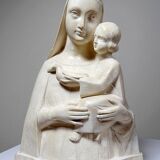 Bust of the Virgin and Child, waxed plaster, old art deco style, PP Deposited