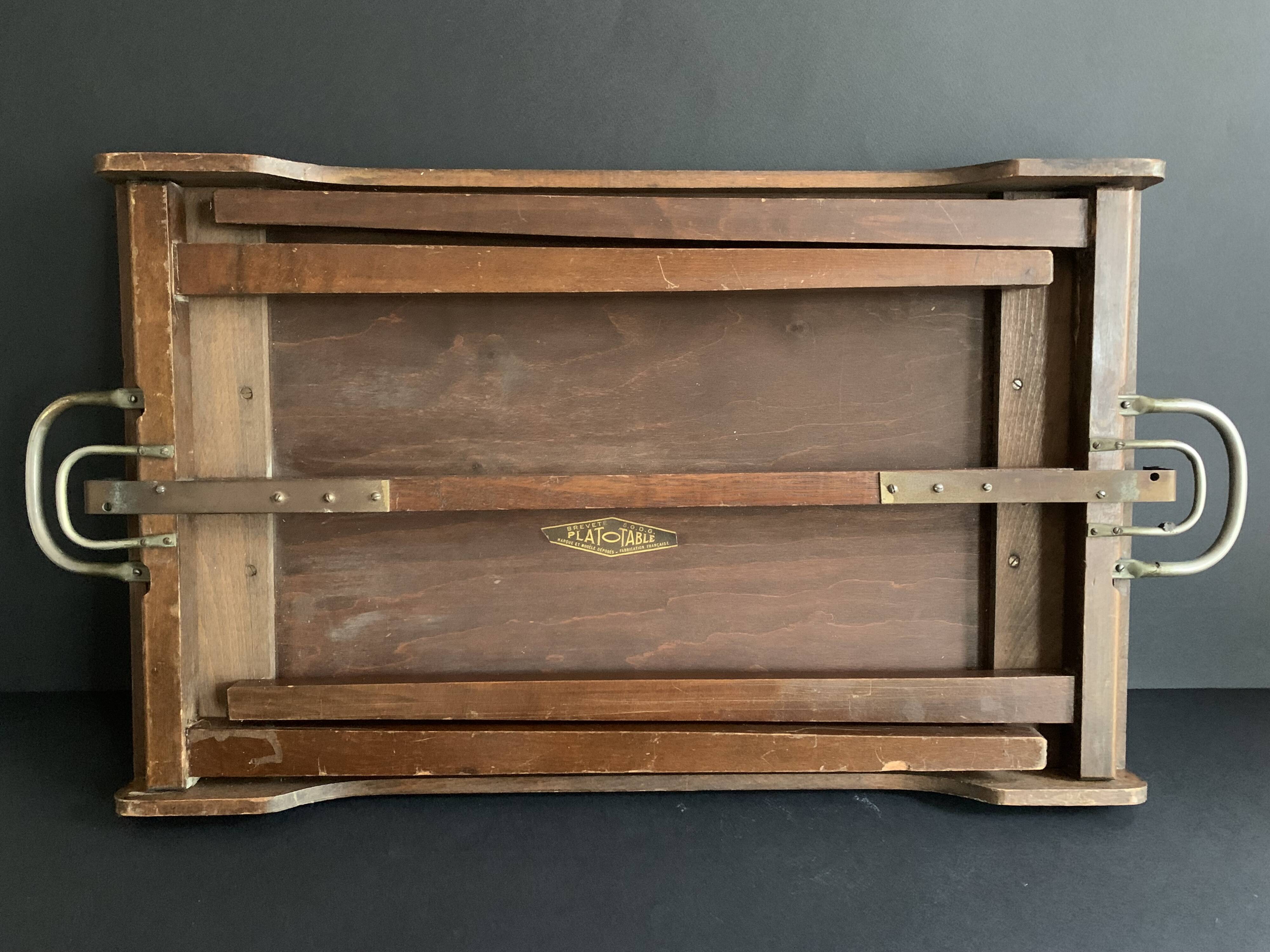 Folding table top in wood and tuya burl, 1930/40, brand "Platotable"