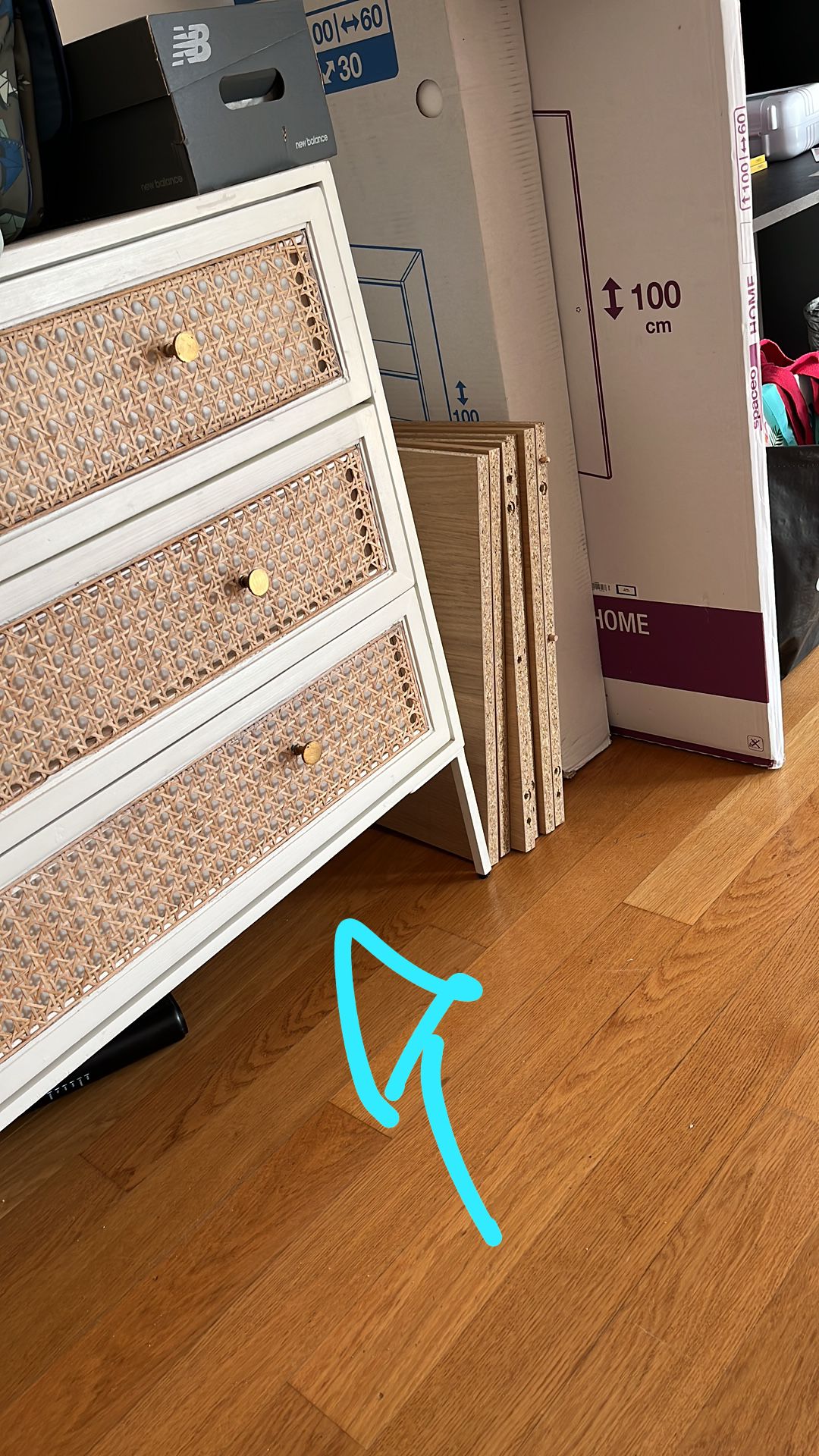 Pair of wooden and cannage chests of drawers