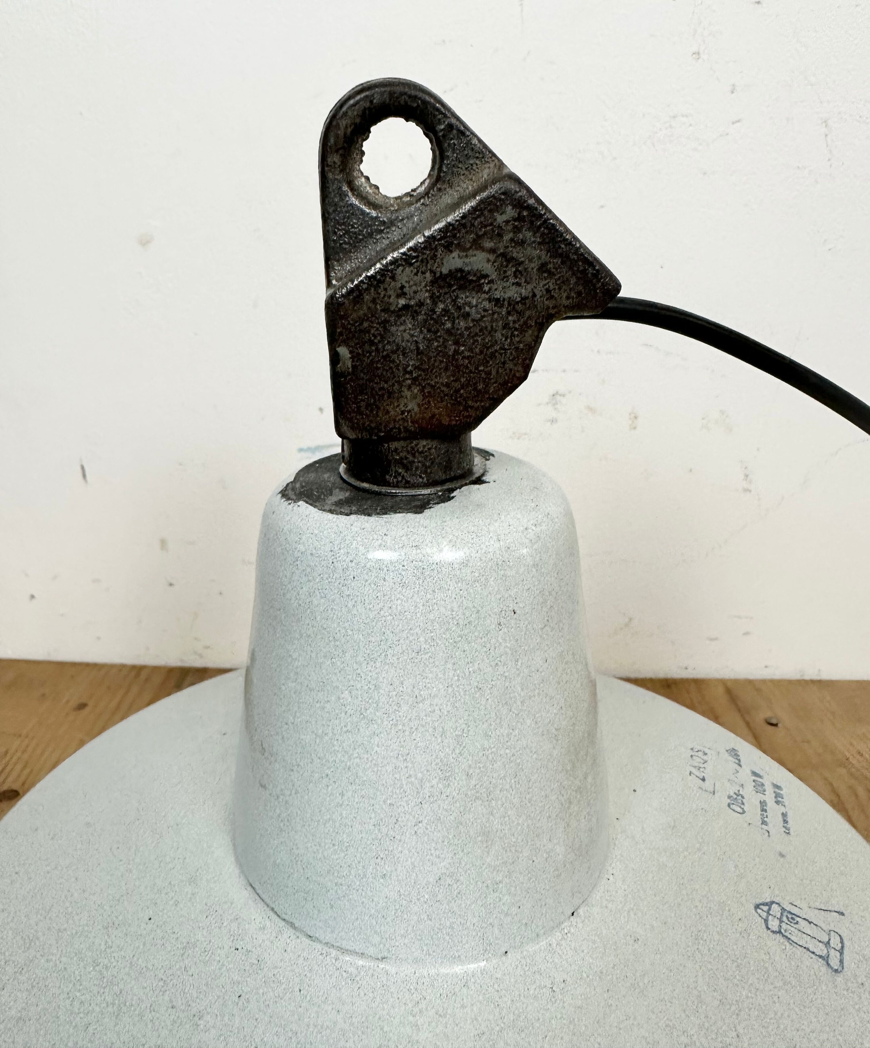 Industrial White Enamel Factory Lamp with Cast Iron Top, 1960s