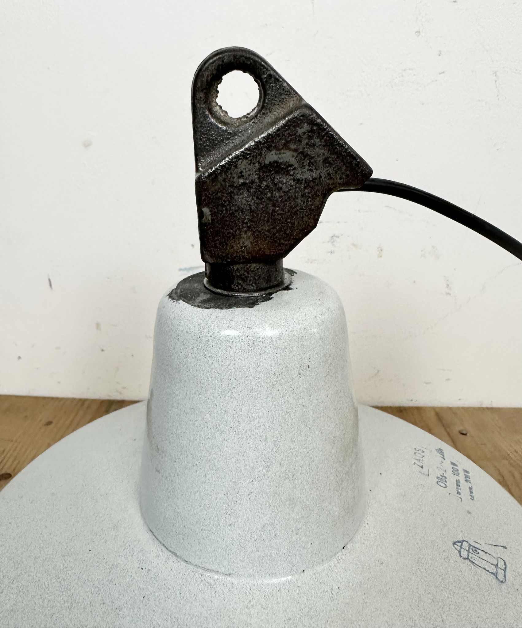 Industrial White Enamel Factory Lamp with Cast Iron Top, 1960s