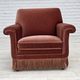 1970s, Danish armchair, salmon pink furniture velour, beech wood.