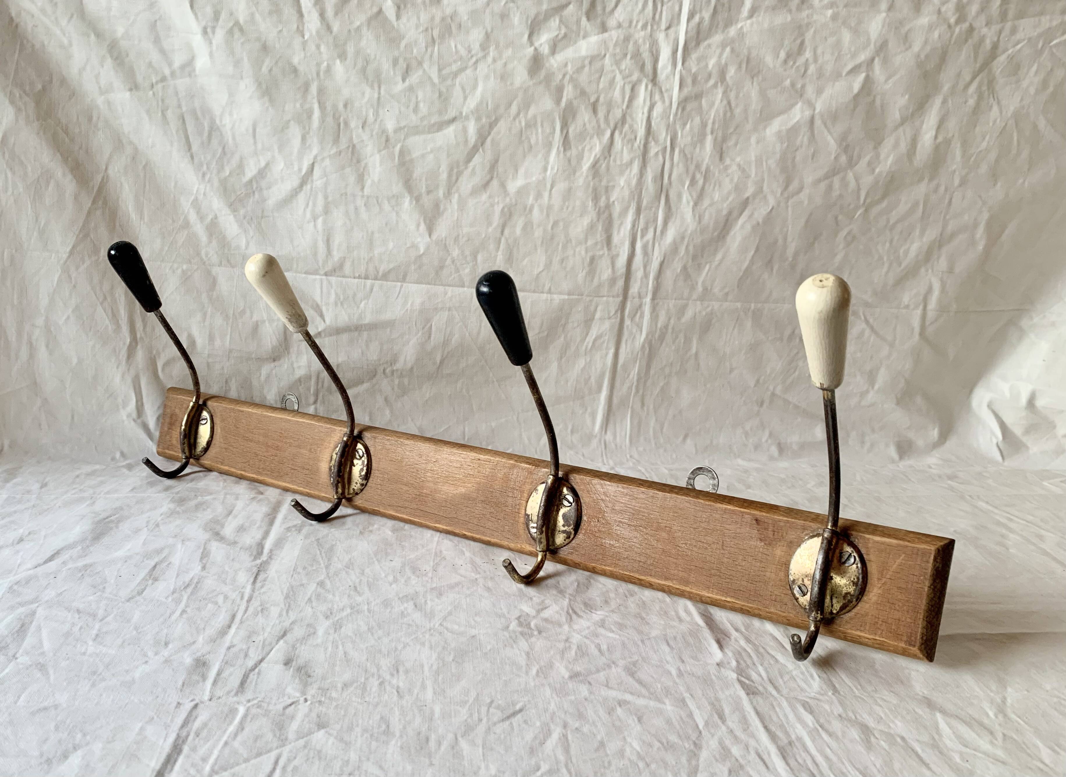 Vintage wooden wall coat rack - 4 hooks