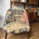 J. Tenreiro, Brazil. Concha armchair with tapered legs, Cluny tapestry 1400.