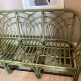 3-seater green rattan sofa
