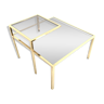 Square brass coffee table with a glass shelf and a mirrored top, italy 1980s