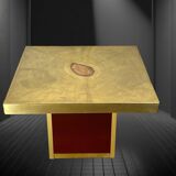Vintage coffee table by Paco Rabane from the 70s in engraved brass and agate