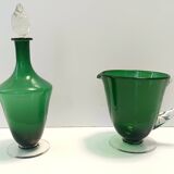 Pair of Green Hand-Blown Glass Wine and Water Pitchers, Empoli