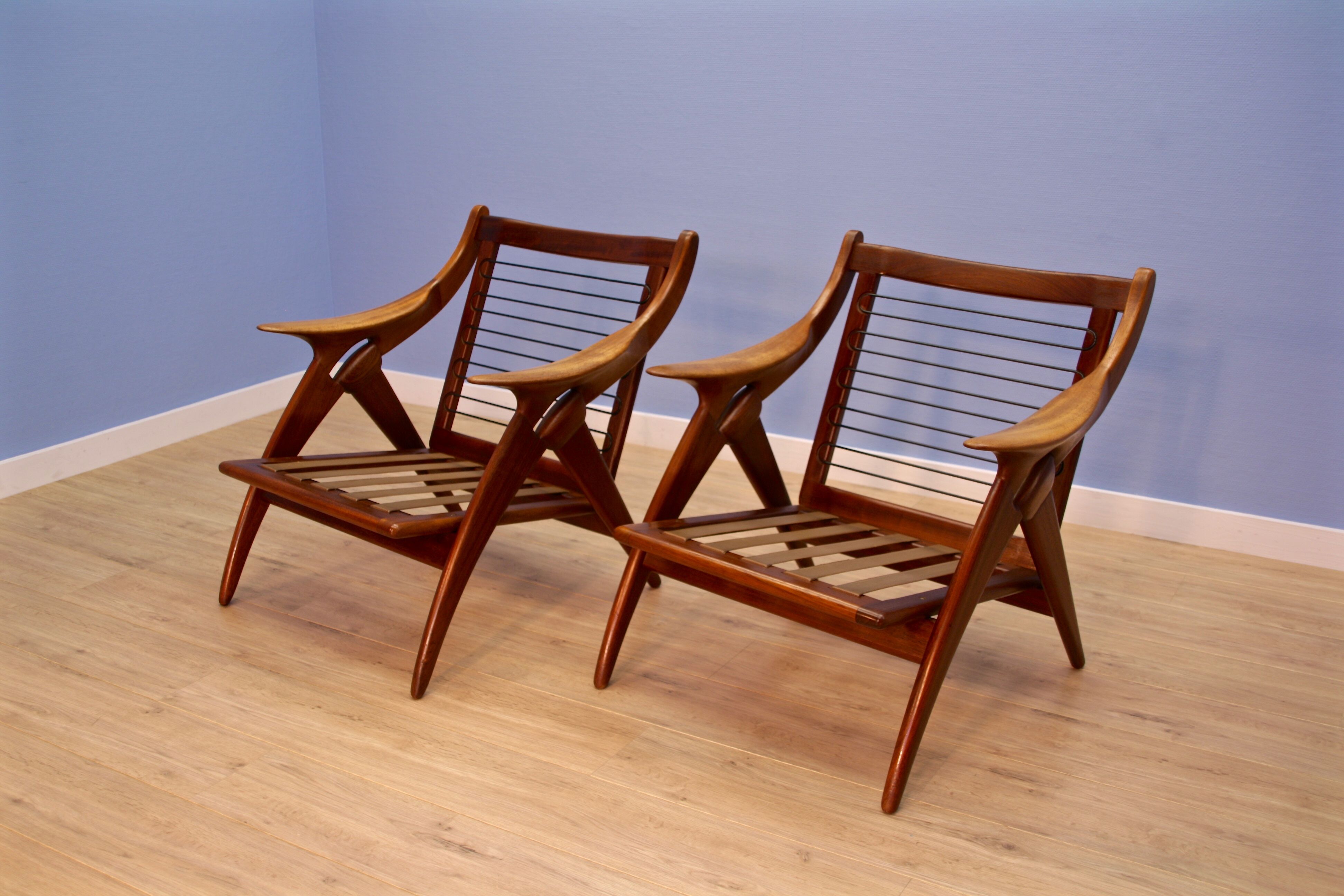Set of 2 lounge chairs 'De Knoop' in teak by De Ster, 1960s