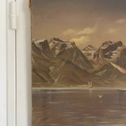Oil Painting Canvas Landscape Mountain Lake Switzerland Signed Veillon