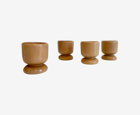 4 coquetiers en bois tourné vintage