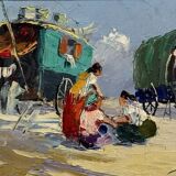 Victor Bruzac: série de 3 tableaux huiles sur panneaux époque circa 1920