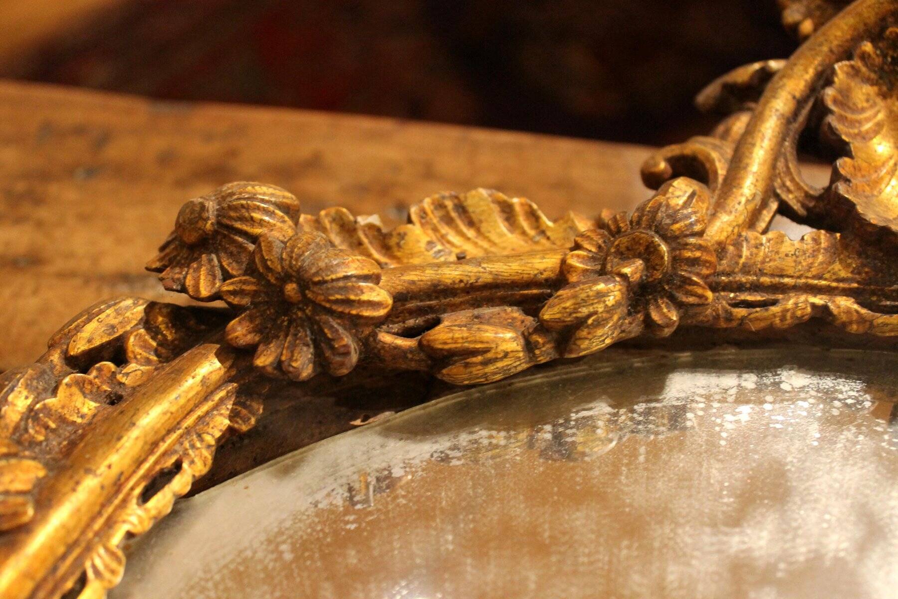 Italian Louis XV Period Hand-Carved Giltwood Mirror