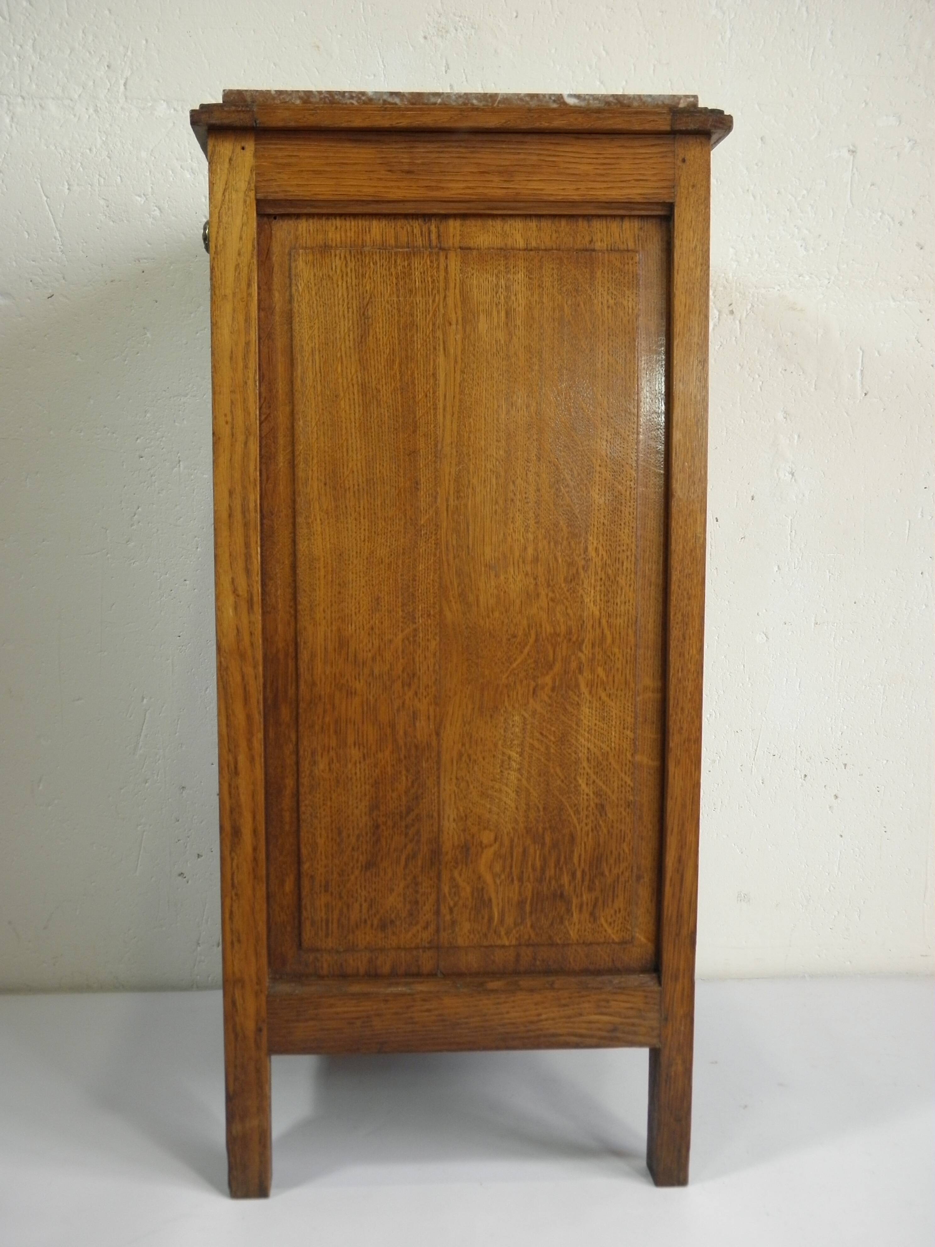 ART DECO OAK AND MARBLE BEDSIDE TABLE