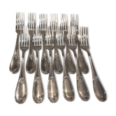 12 silver-plated metal table forks by Ercuis silversmiths, Mousseline pattern