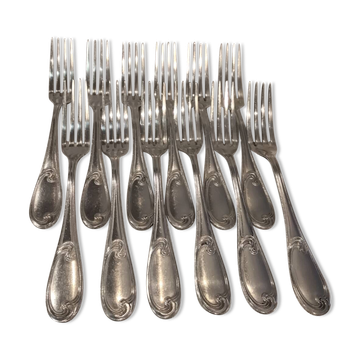 12 fourchettes de table en métal argenté orfèvre Ercuis modèle Mousseline