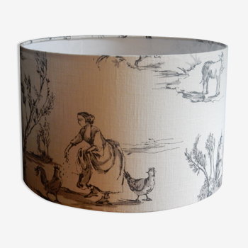 Abat-jour rond toile de Jouy noir et blanc