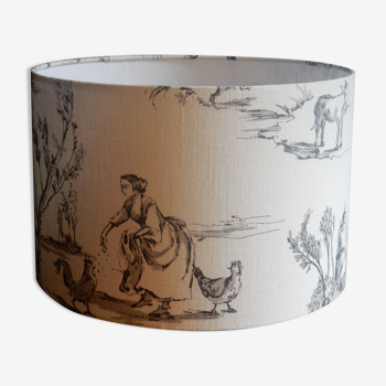 Round lampshade canvas of Jouy black and white