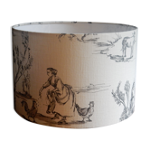Abat-jour rond toile de Jouy noir et blanc