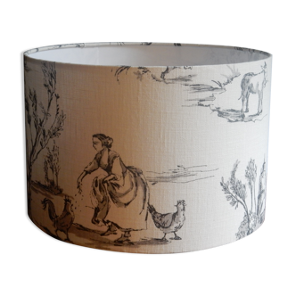 Round lampshade canvas of Jouy black and white