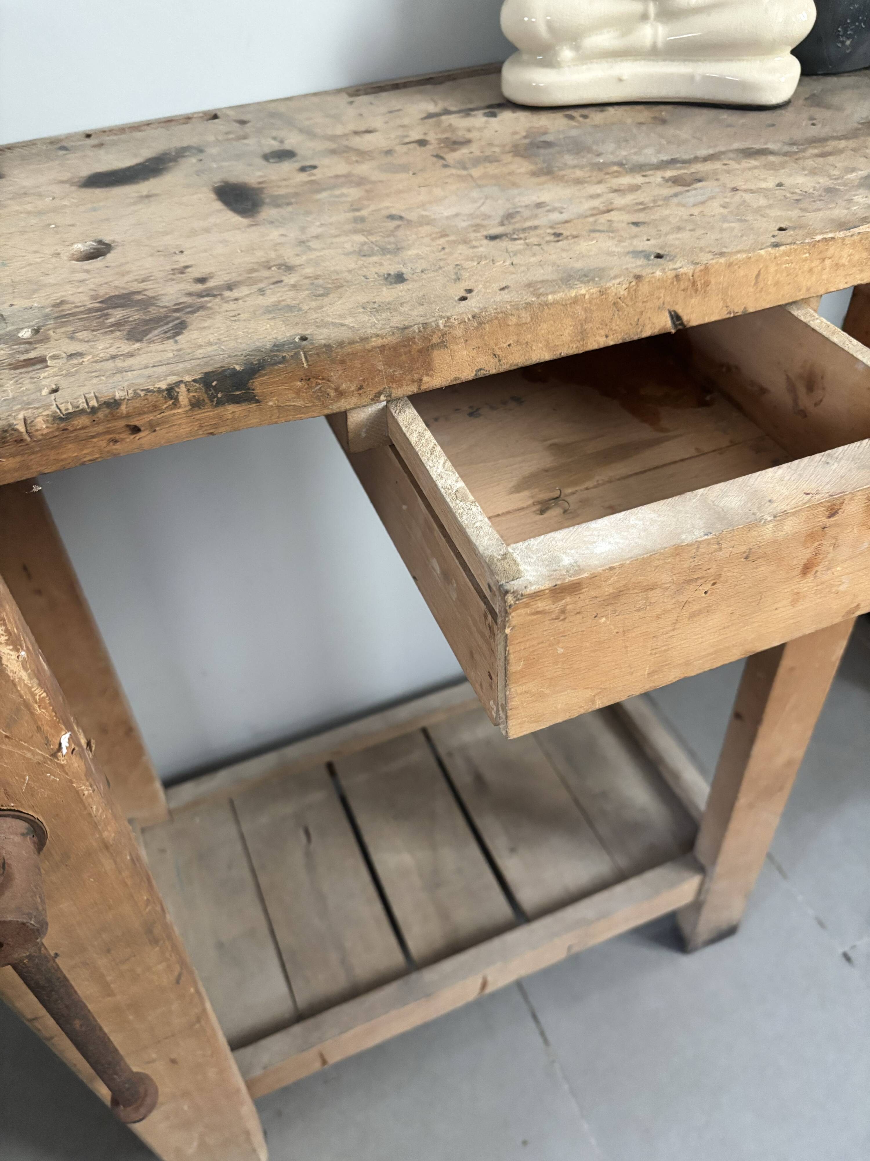 Genuine vintage wooden workbench from the 1960s stamped Grenade.
