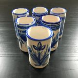 Lot 5 vases blue decoration signed