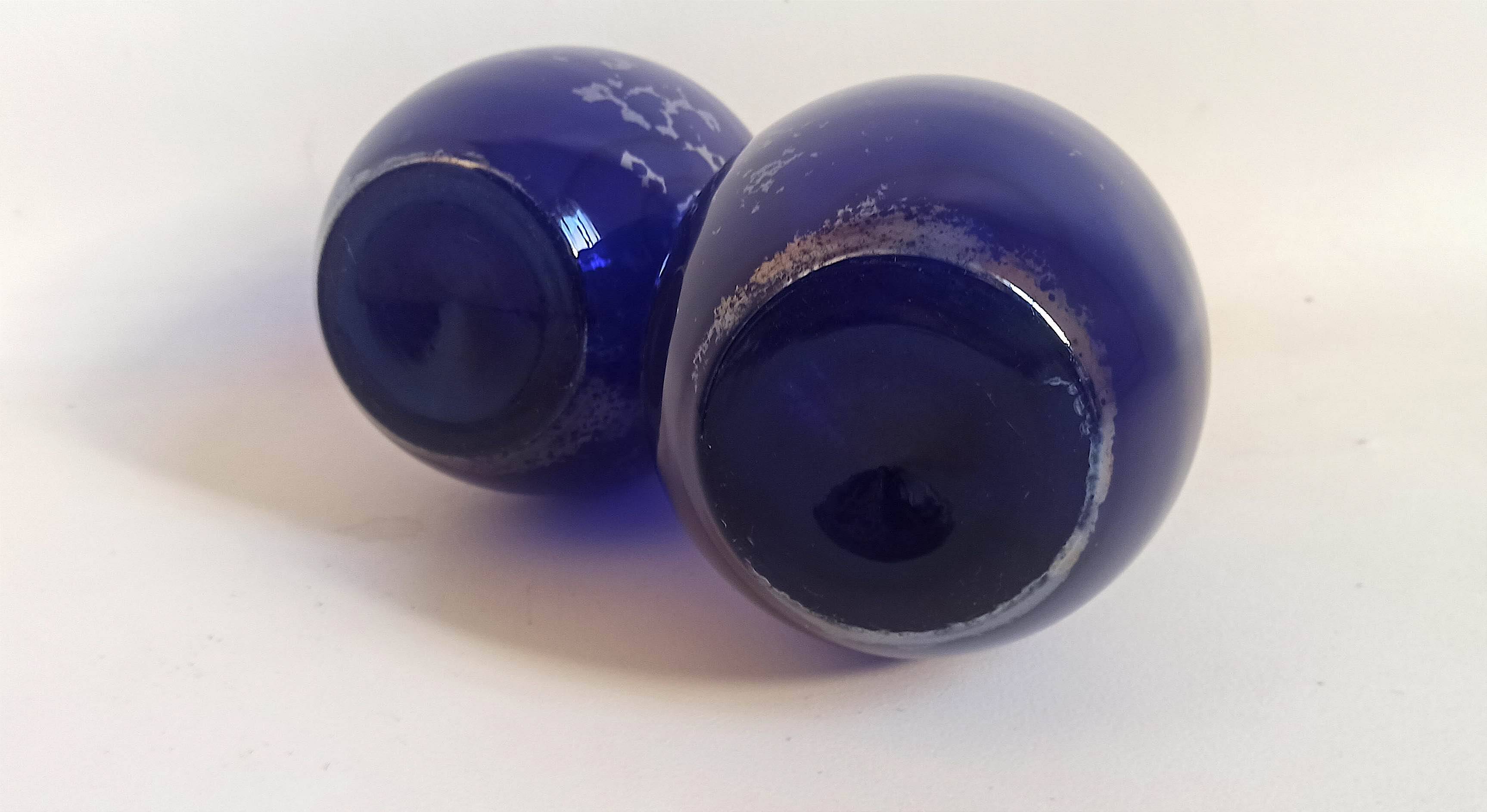 Pair of colbat blue art deco vase with silver leaf inclusions height 24 cm