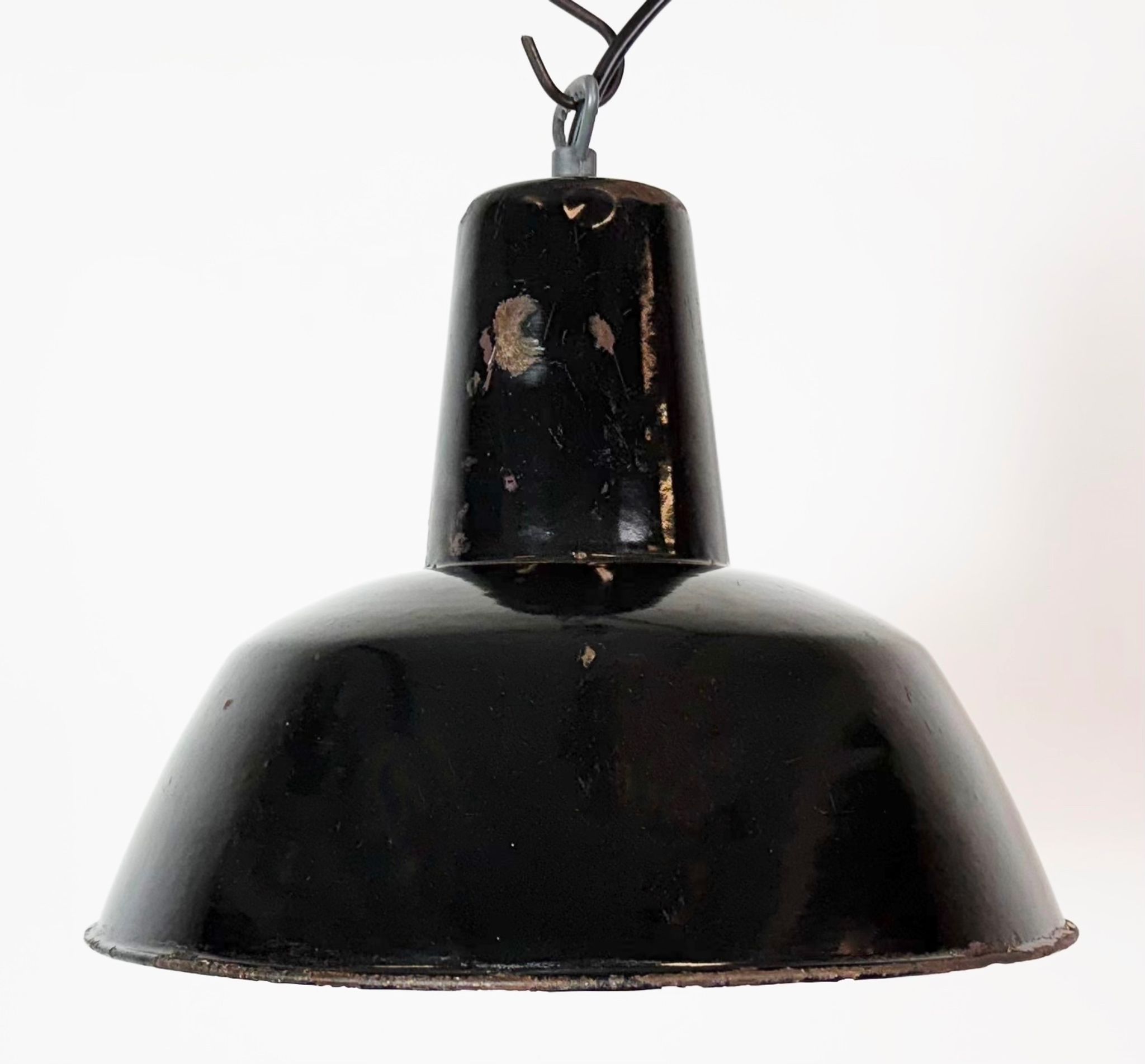 Industrial Black Enamel Factory Pendant Lamp, 1950s