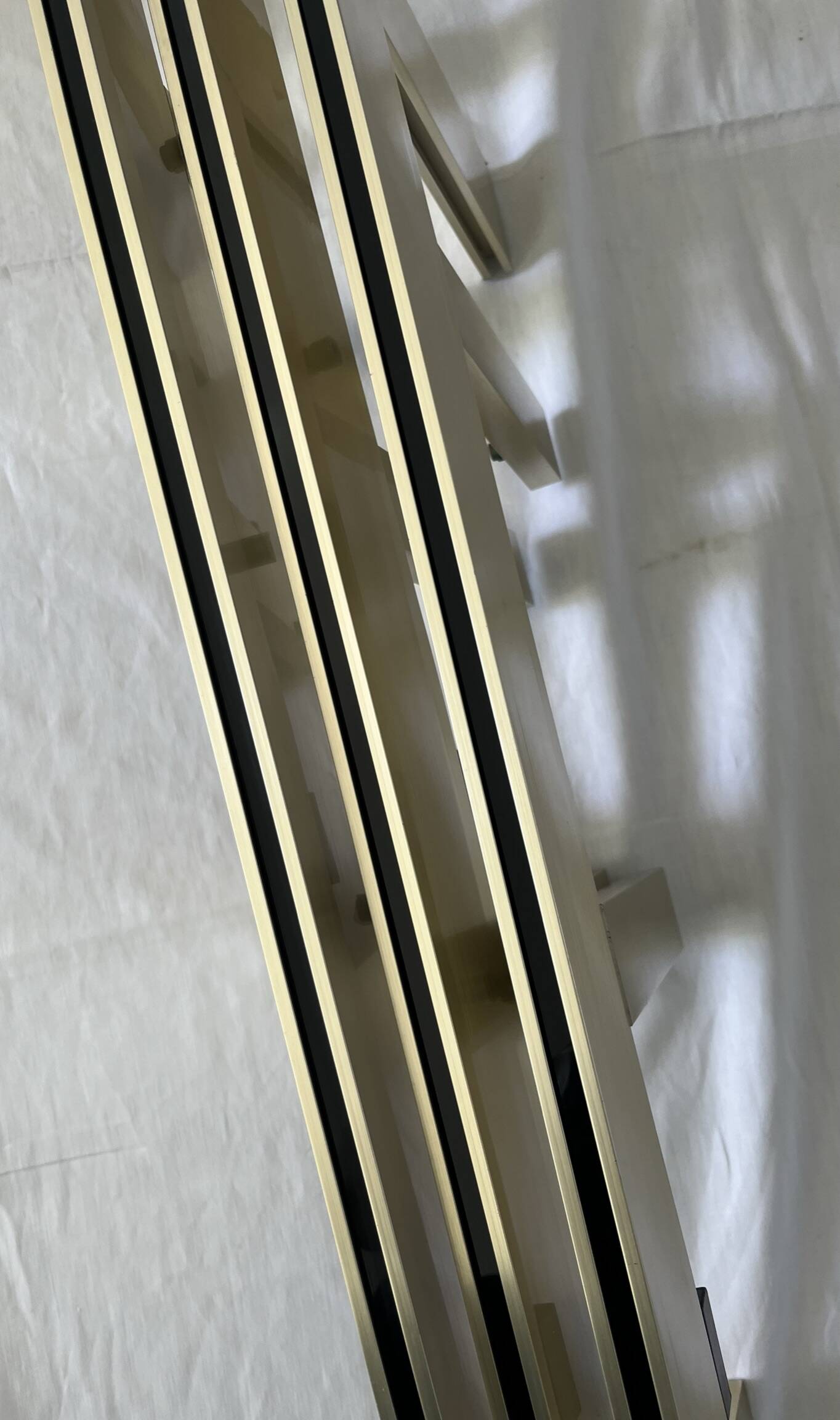 Brushed gold aluminum and smoked glass shelf from the 70s