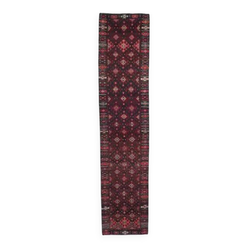 1970s Vintage Turkish Handmade Wool & Cotton Pink Runner Rug 84x392