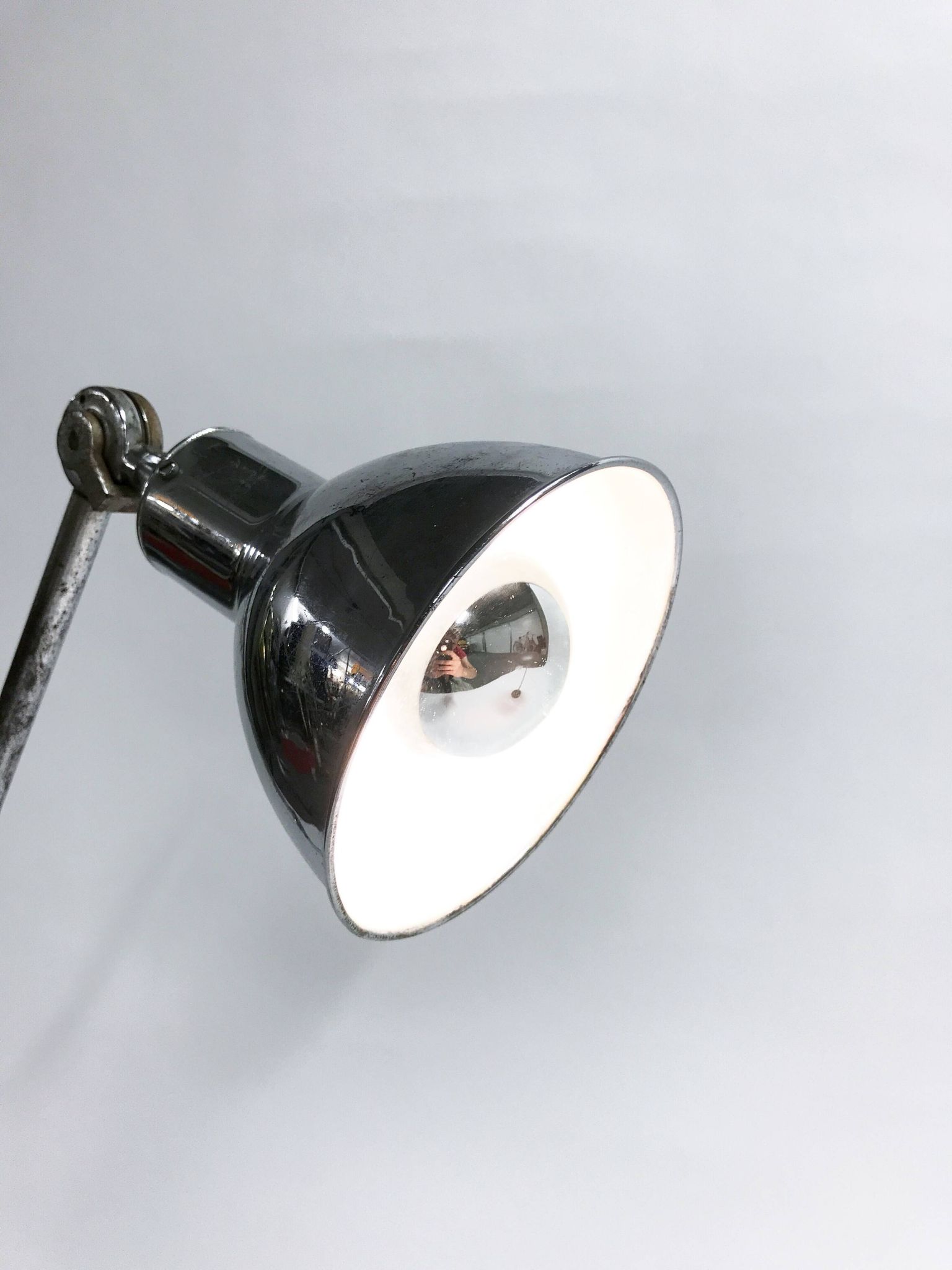 Vintage industrial chrome work light by AGI, 1930s
