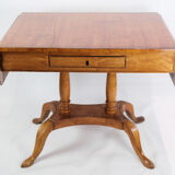 Table Empire antique avec rabats et marqueterie en bois de bouleau des années 1840