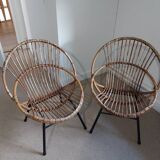 Two rattan armchairs