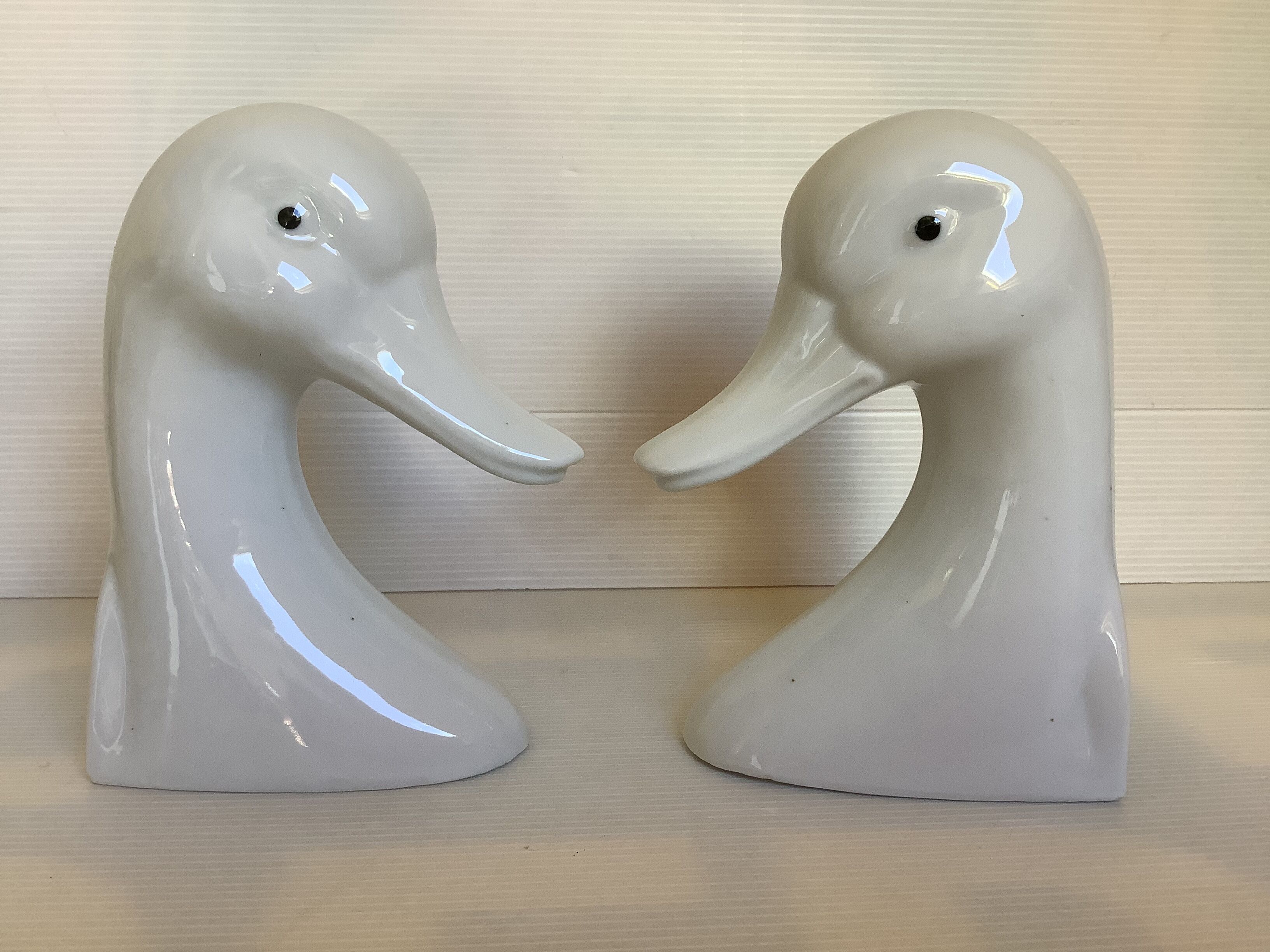 Pair of white bird, geese and duck bookends