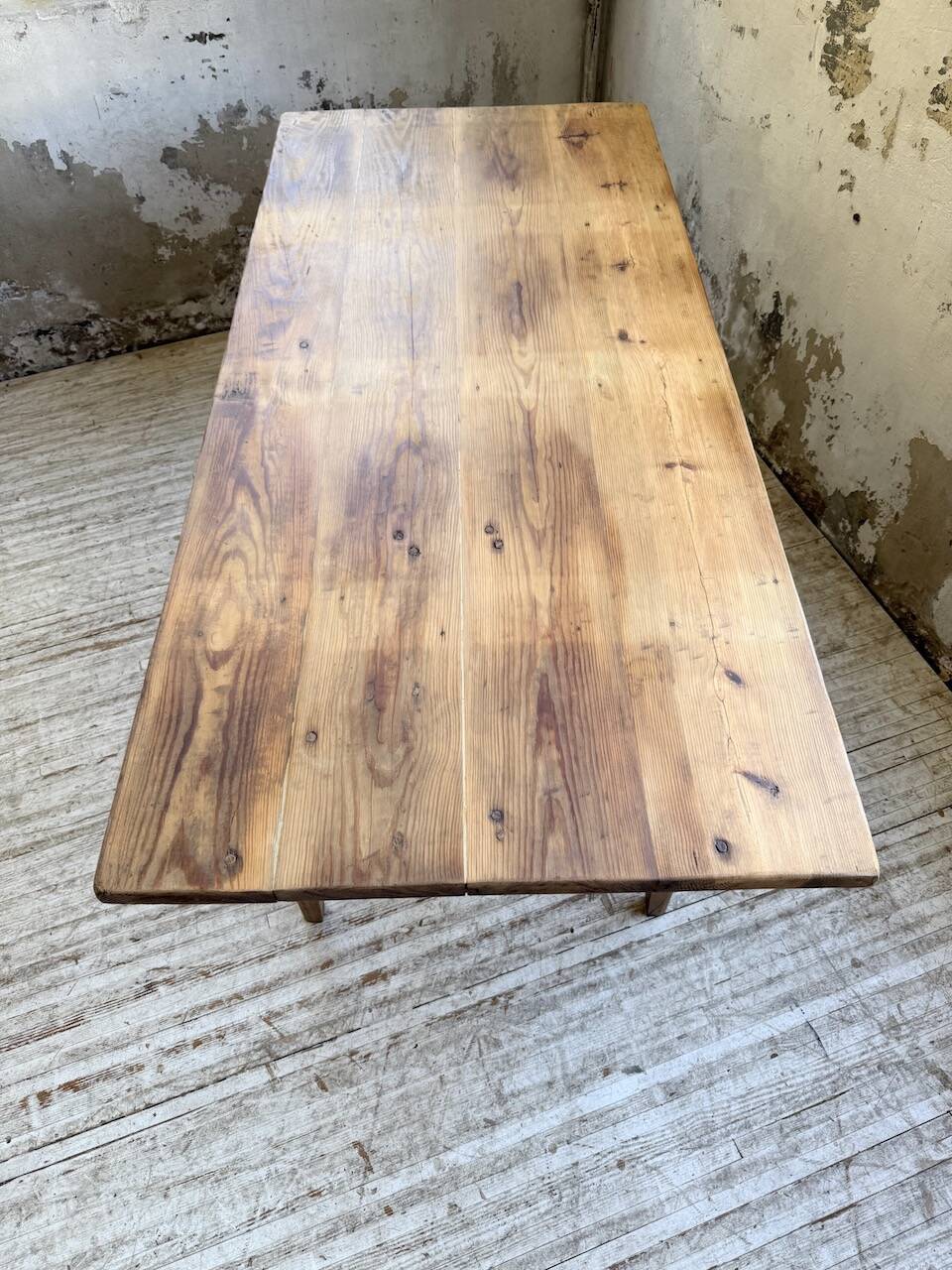 1950s pine and oak farmhouse table with multiple drawers