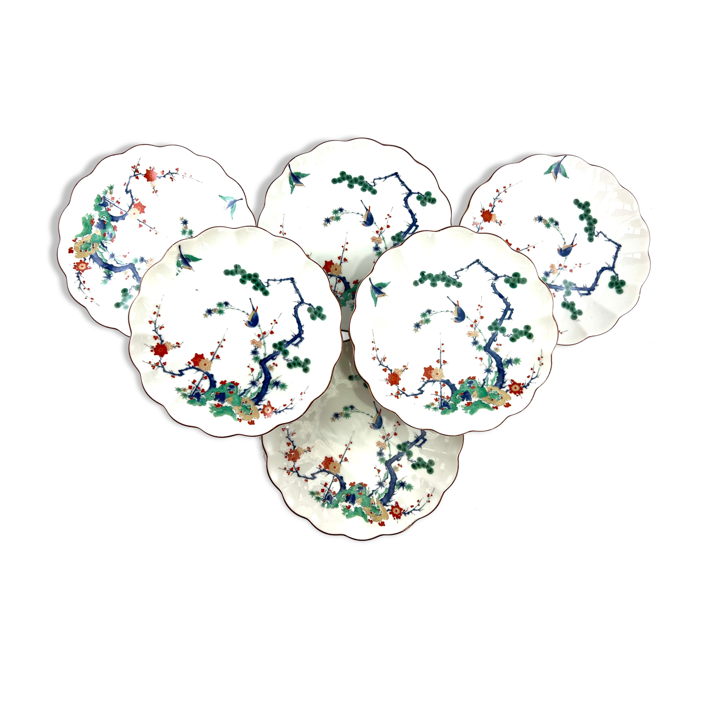 6 Japanese Arita dessert plates