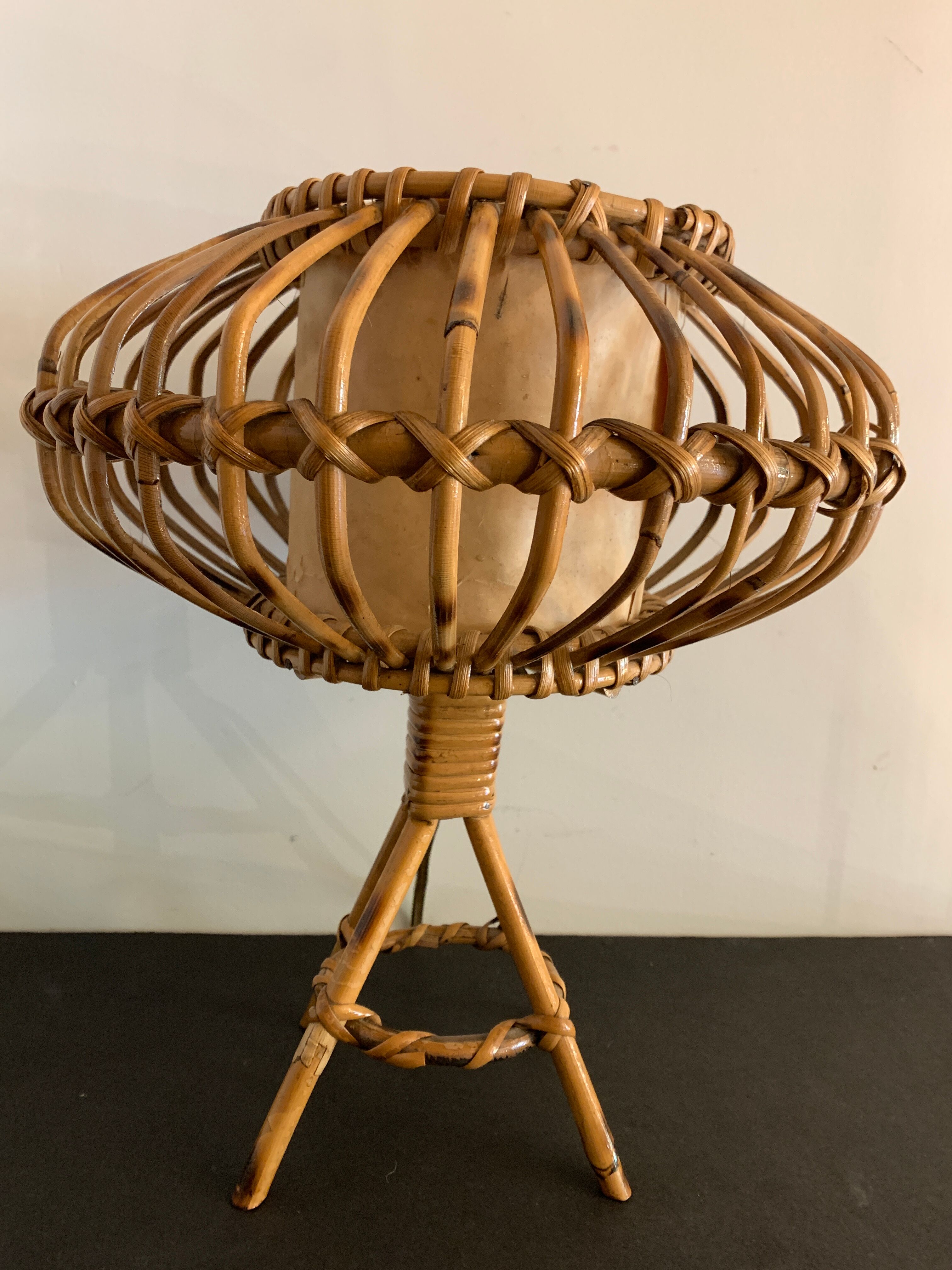 Rattan lamp in the shape of an ellipse Louis Sognot 1950